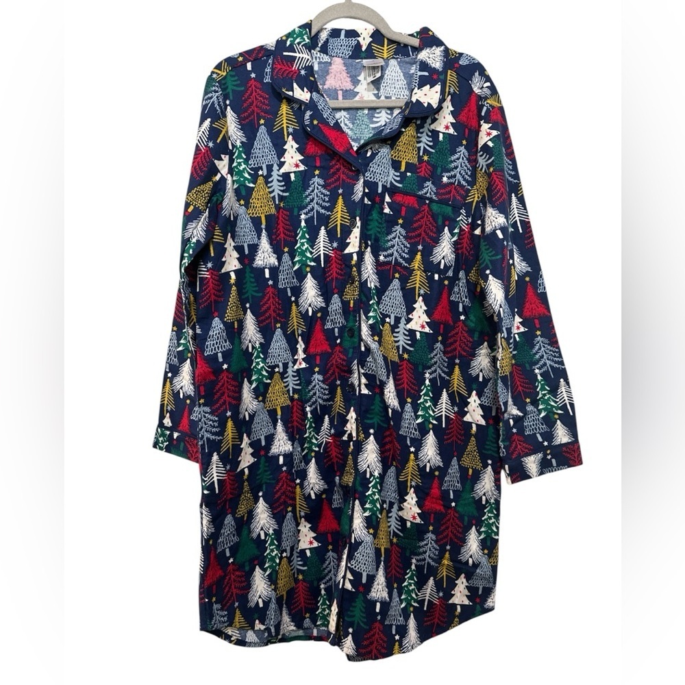 Hanna Andersson Navy Twinkly Trees Flannel Night Shirt Women's Medium